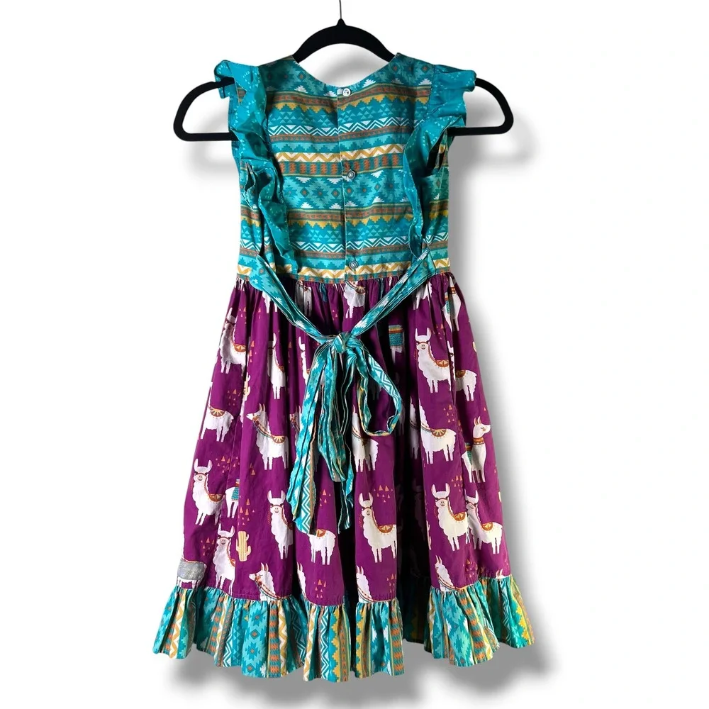 Eleanor Rose Girls Sz 10/12 Dress Llama Aztec Cactus Ruffle Boho Southwest